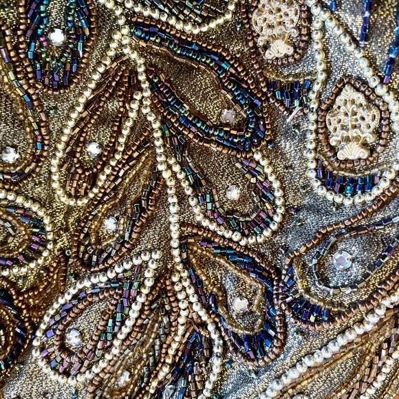 Vintage Top Handle Bag Gold Lame Beaded Kiss Lock Handle Includes Chain Strap. - Picture 7 of 10